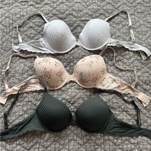 Laura Ashley Gray and Floral Bra Trio